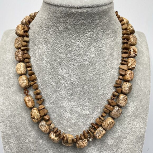Stunning Picture Jasper Beaded Statement Necklace Ethnic Boho Unique Layered - Picture 1 of 8